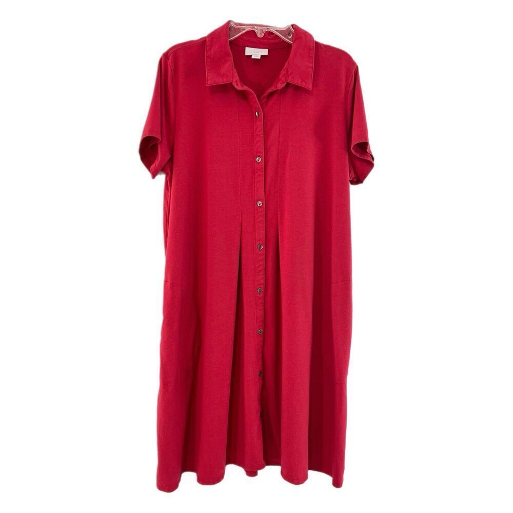 J Jill Shirt Dress Size M Petite Pima Cotton Button Up Pockets Collar